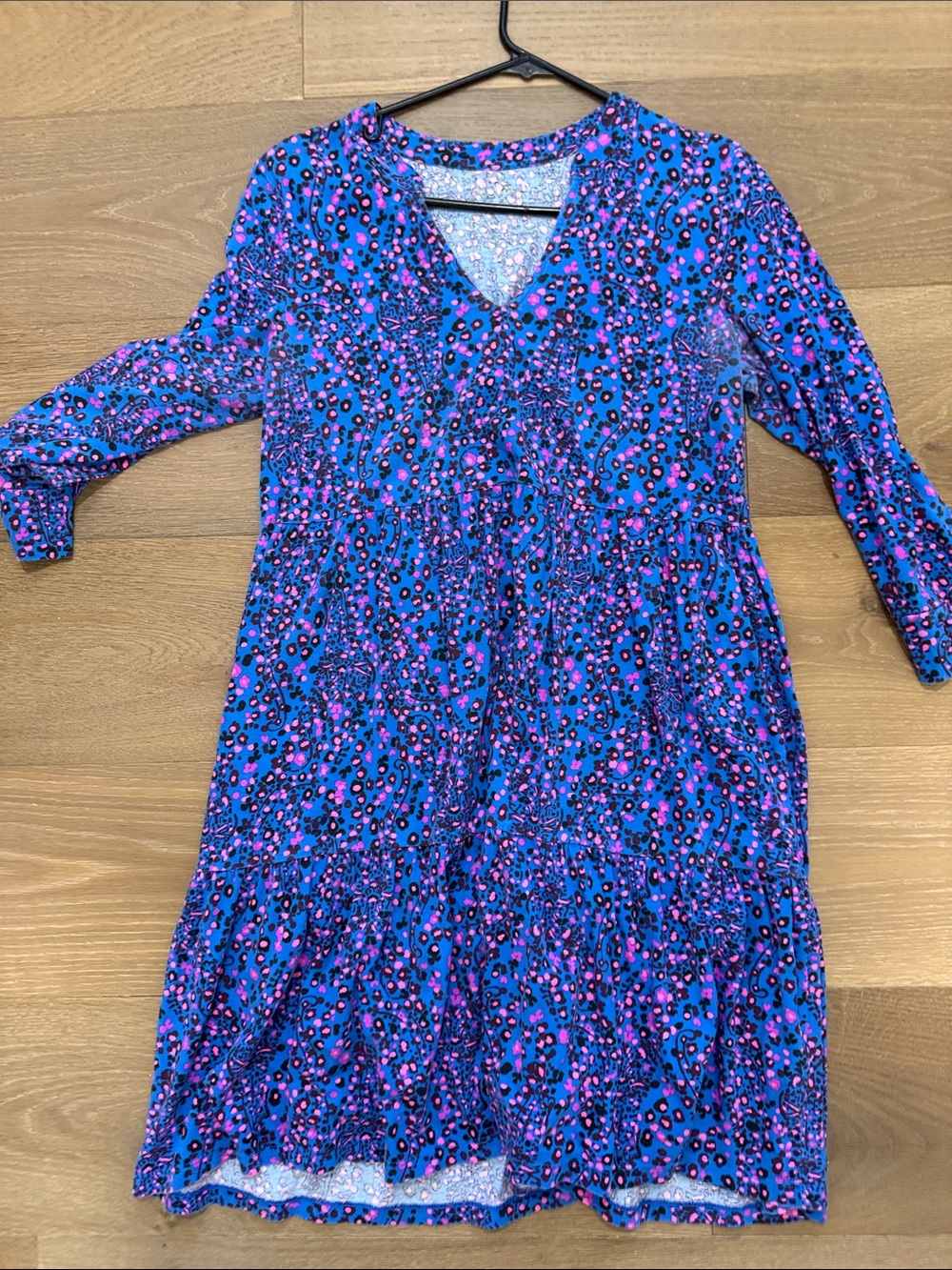 Lilly Pulitzer Blue and Pink Printed V-Neck Long Sleeve Dress